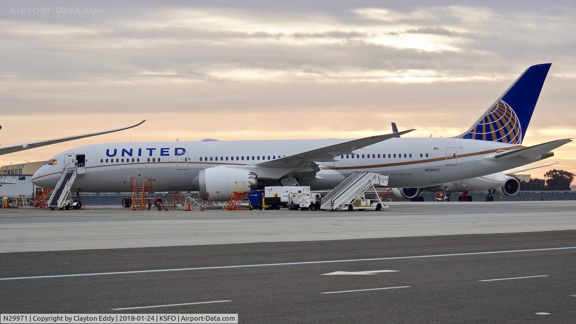 N29971, 2017 Boeing 787-9 Dreamliner Dreamliner C/N 60147, Not yet in service, has a whole life awaiting thy. SFO 2018.