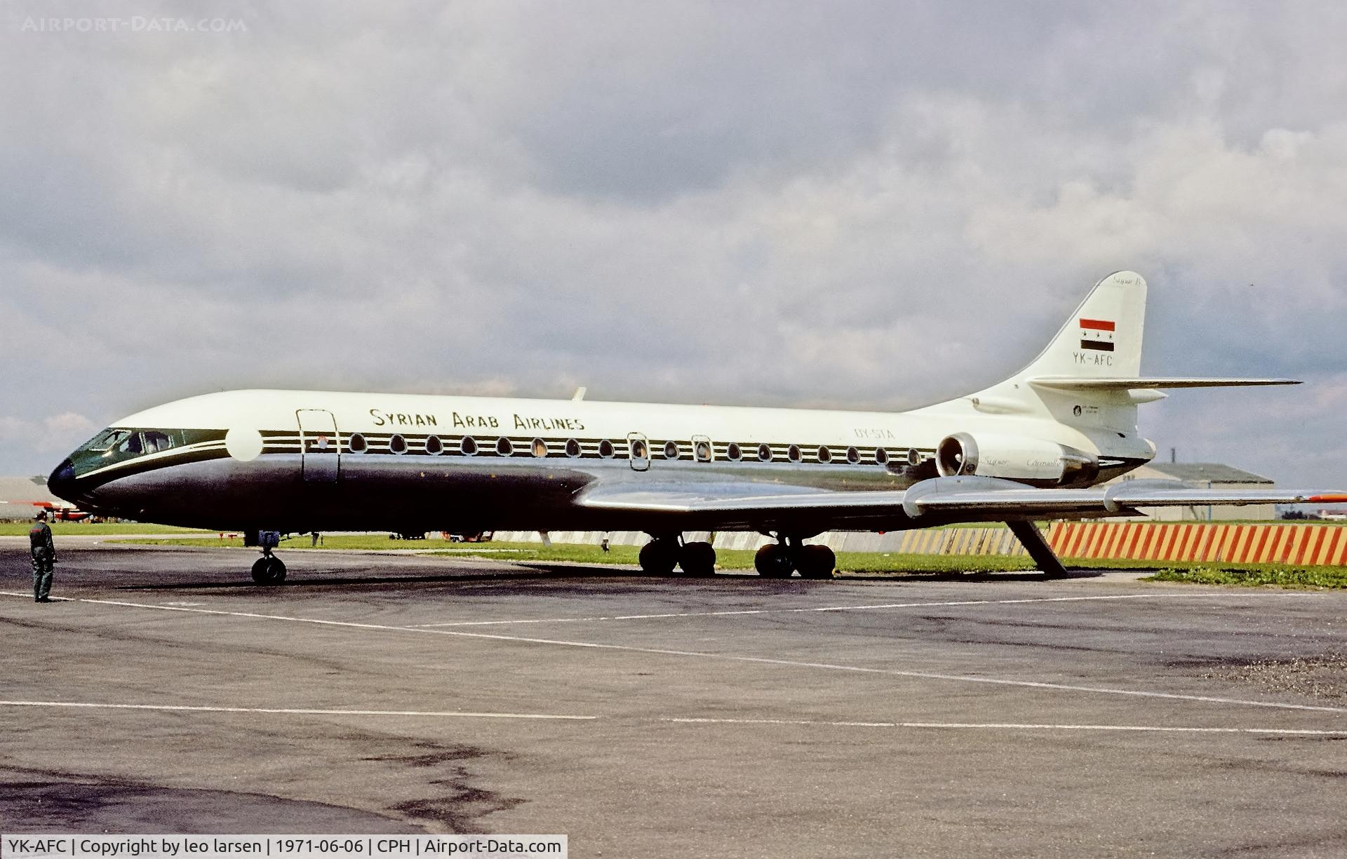YK-AFC, 1964 Sud Aviation SE-210 Caravelle 10B3 Super B C/N 183, Copenhagen 6.6.1971 with double reg .