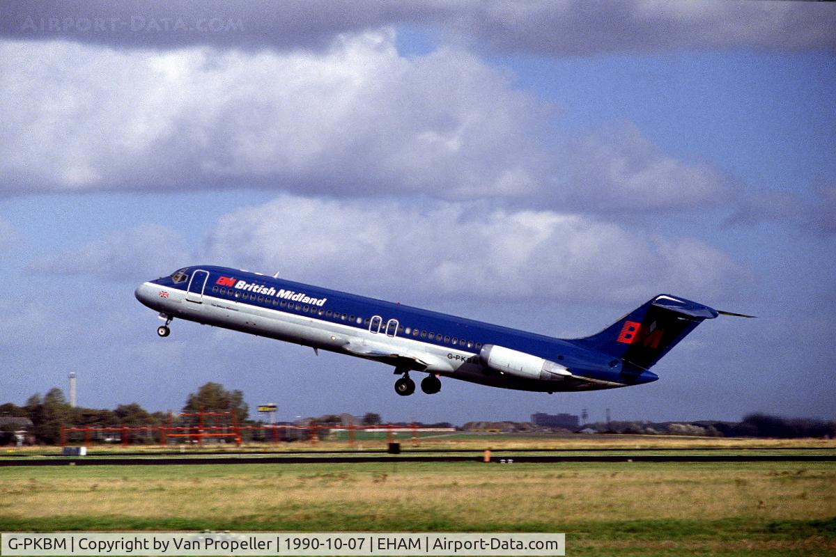 G-PKBM, 1975 McDonnell Douglas DC-9-32 C/N 47648, British Midland Airways Douglas DC-9-32 taking off from Schiphol airport, the Netherlands, 1990