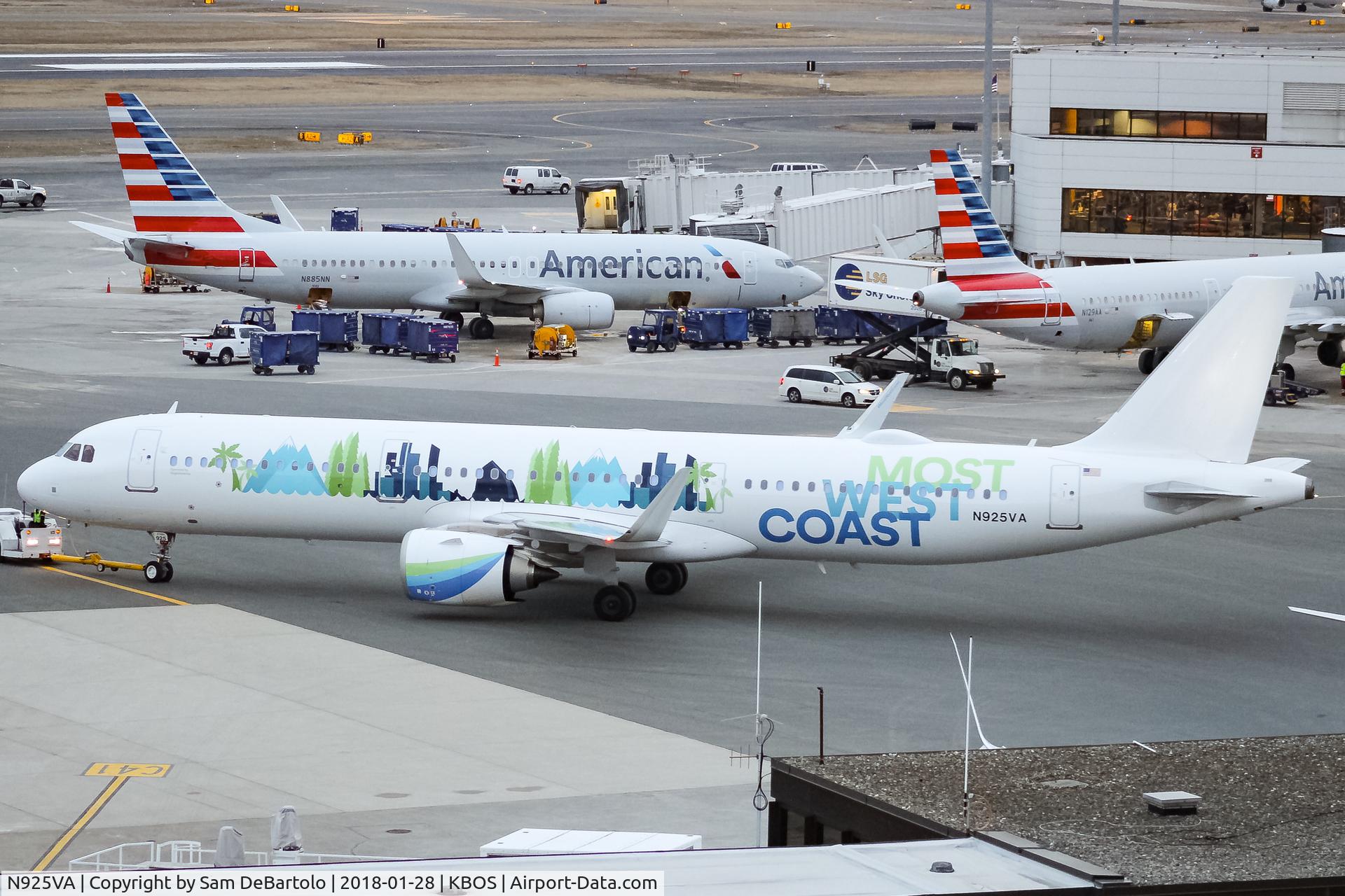N925VA, 2017 Airbus A321-251N C/N 7999, Most West Coast livery