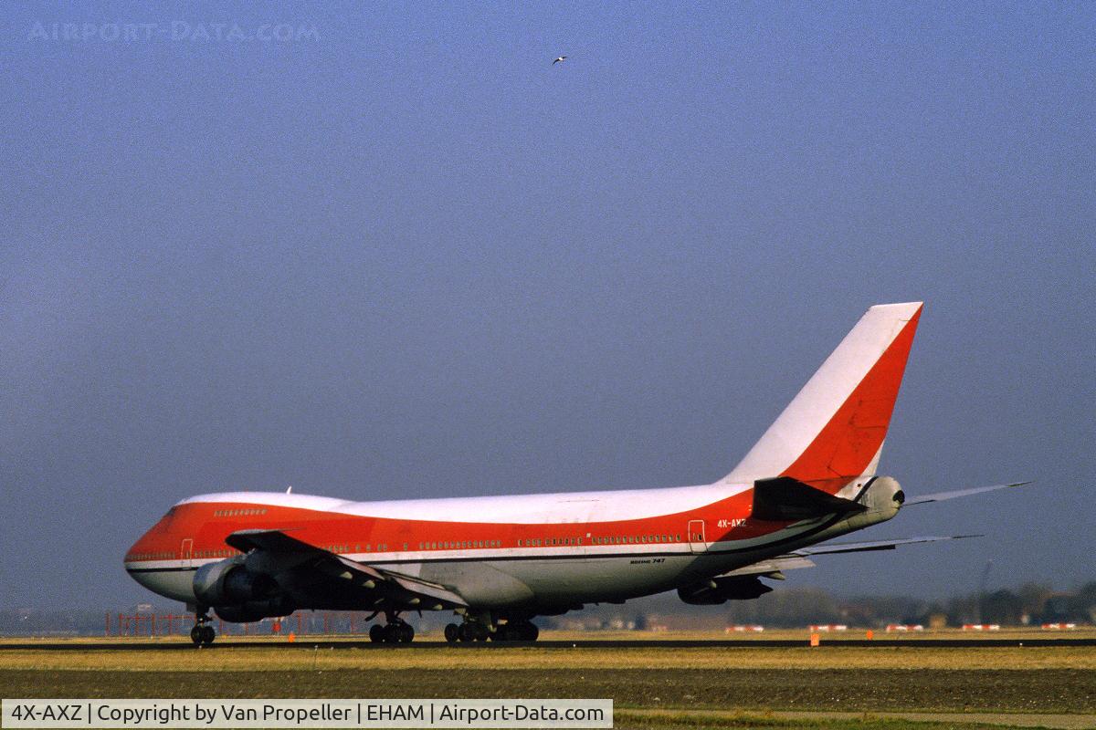 4X-AXZ, 1970 Boeing 747-124/SF C/N 19735, El Al Israel Airlines Cargo Boeing 747-124F taking off from Schiphol airport, the Netherlands, about 1983/84. Note Avianca colourscheme
