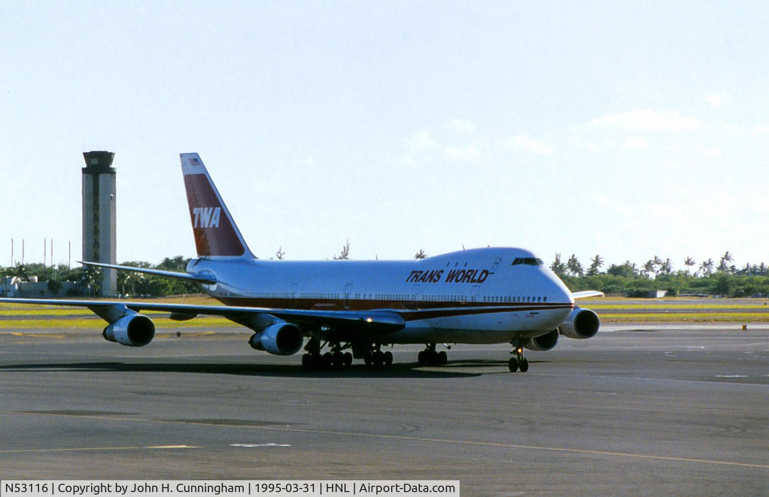 N53116, 1970 Boeing 747-131 C/N 20321, TWA 17116, or N53116 - a 747-131, built 1971 delisted 1989, seen here in Honolulu in March 1995