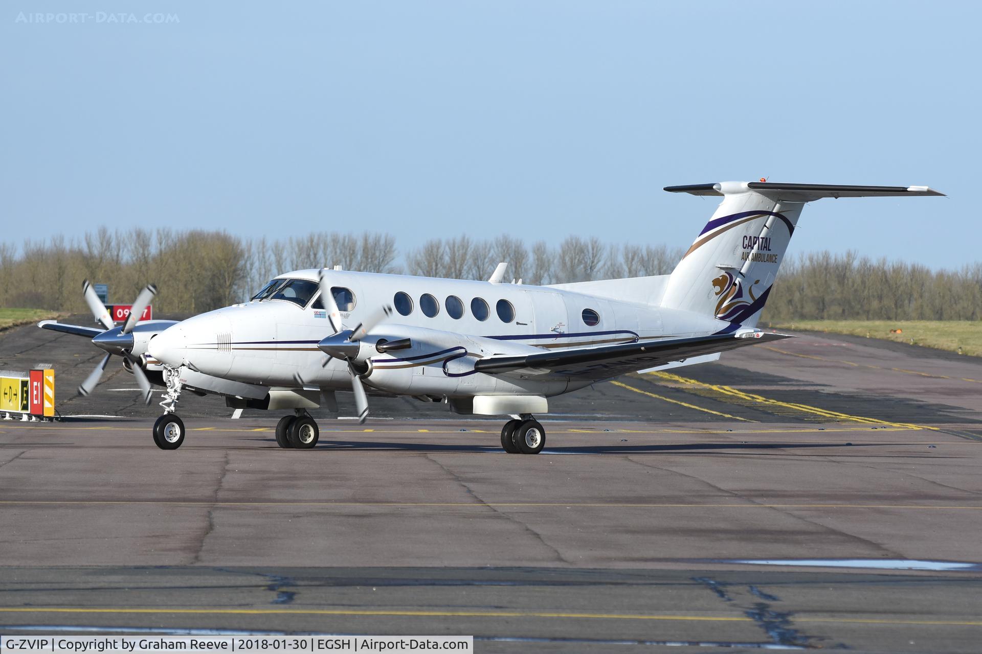 G-ZVIP, 1975 Beech 200 Super King Air C/N BB-108, Just landed at Norwich.