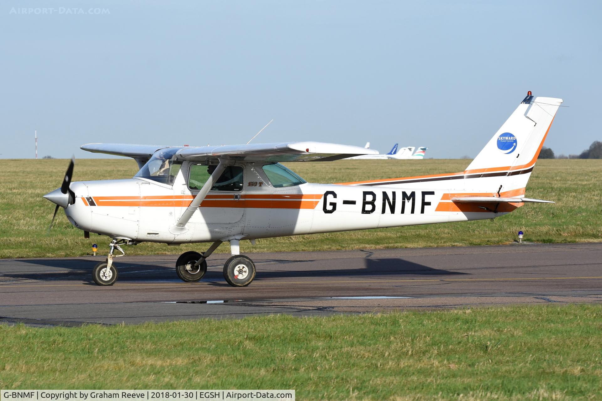 G-BNMF, 1982 Cessna 152 C/N 152-85563, Just landed at Norwich.