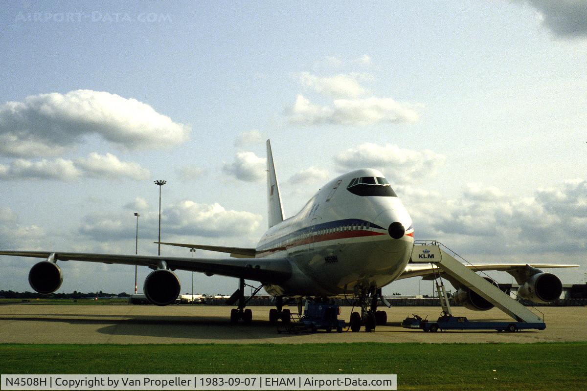 N4508H, 1981 Boeing 747SP-09 C/N 22547, China Airlines Boeing 747SP-09 parked at Schiphol-Oost, the Netherlands, 1983