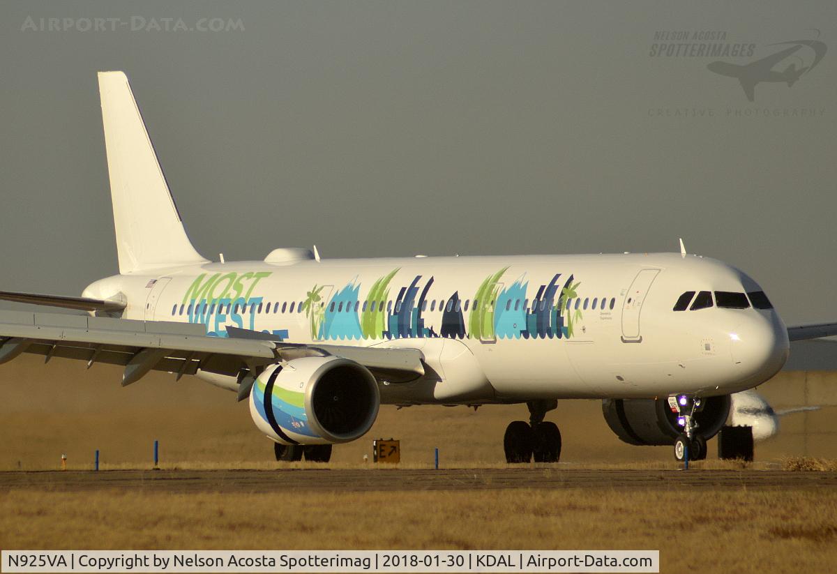 N925VA, 2017 Airbus A321-251N C/N 7999, First arrival to Love Field airport.