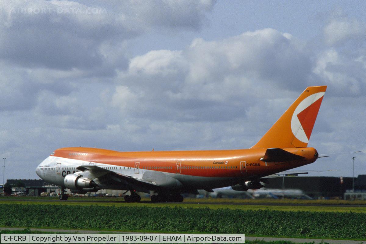 C-FCRB, 1973 Boeing 747-217B C/N 20802, CP Air Boeing 747-217B taking off from Schiphol airport, the Netherlands, 1983