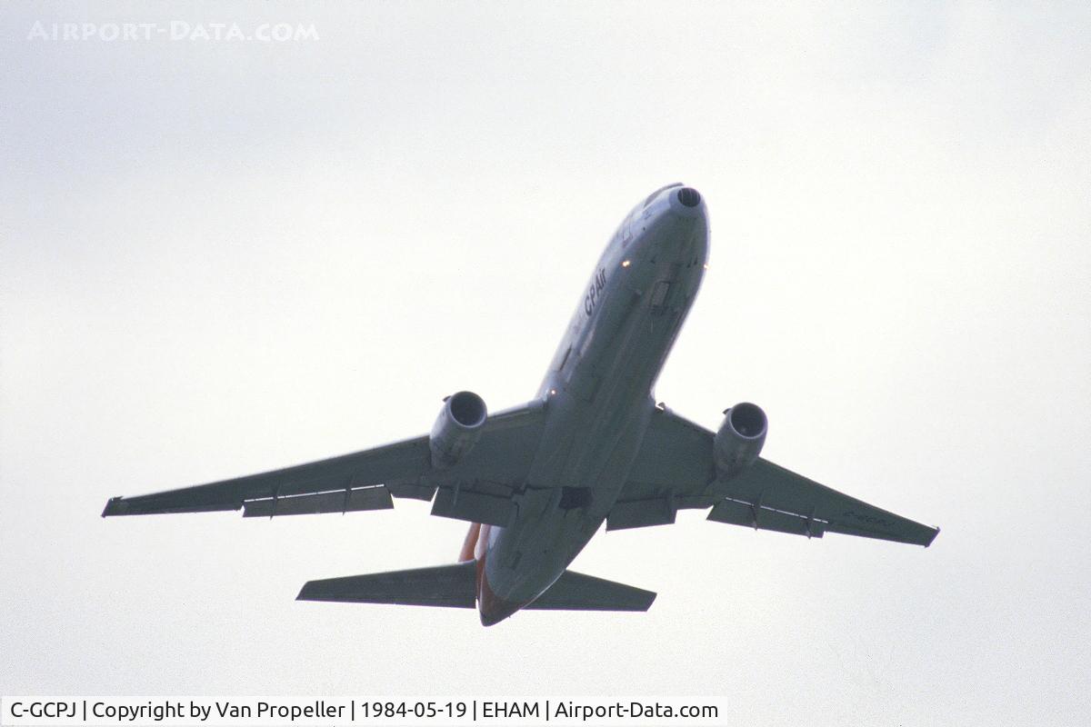 C-GCPJ, 1979 McDonnell Douglas DC-10-30 C/N 46991, CP Air DC-10-30 climbing away from Schiphol airport, the Netherlands, 1984