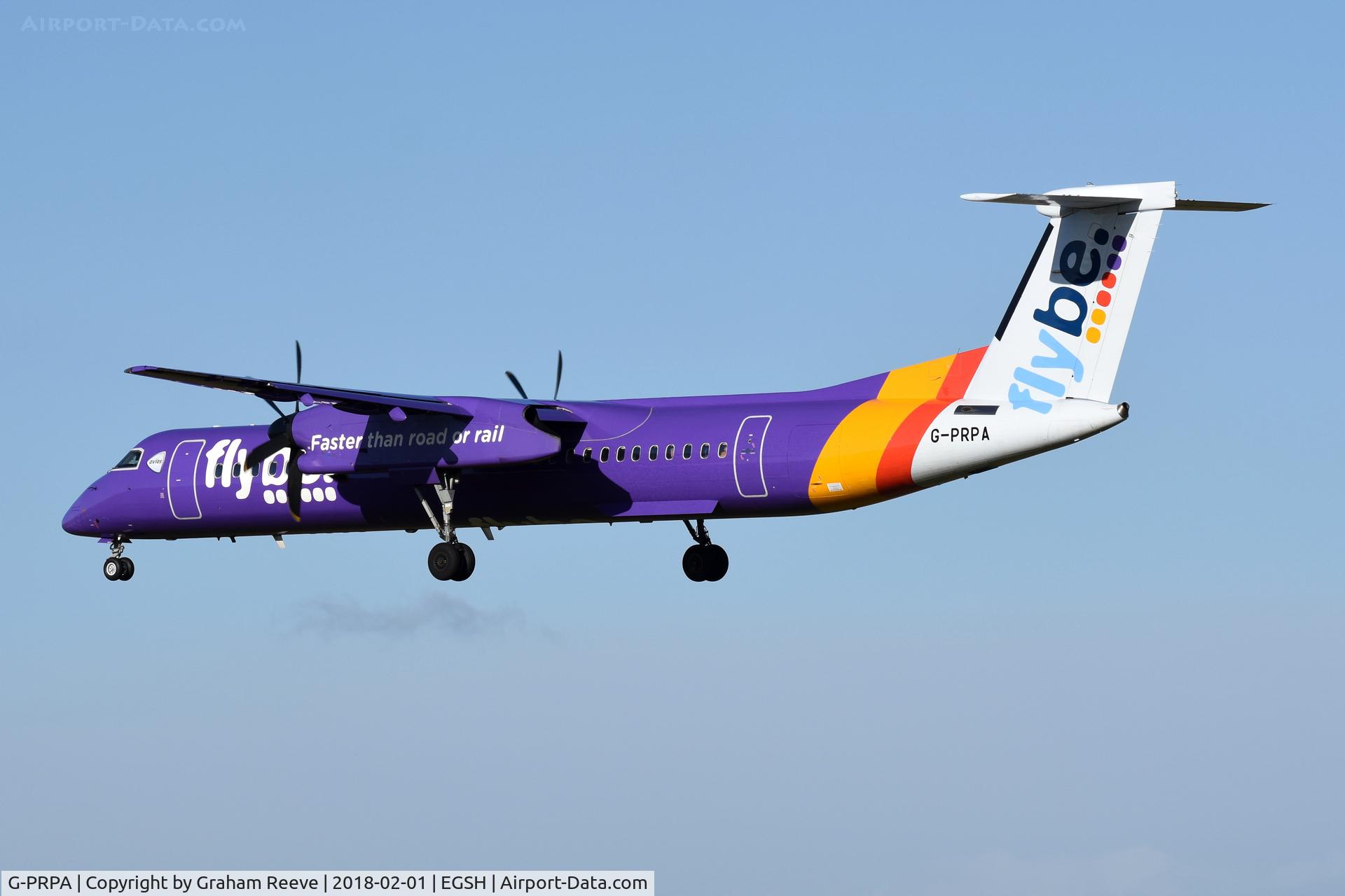 G-PRPA, 2008 De Havilland Canada DHC-8-402 Dash 8 C/N 4187, Landing at Norwich.
