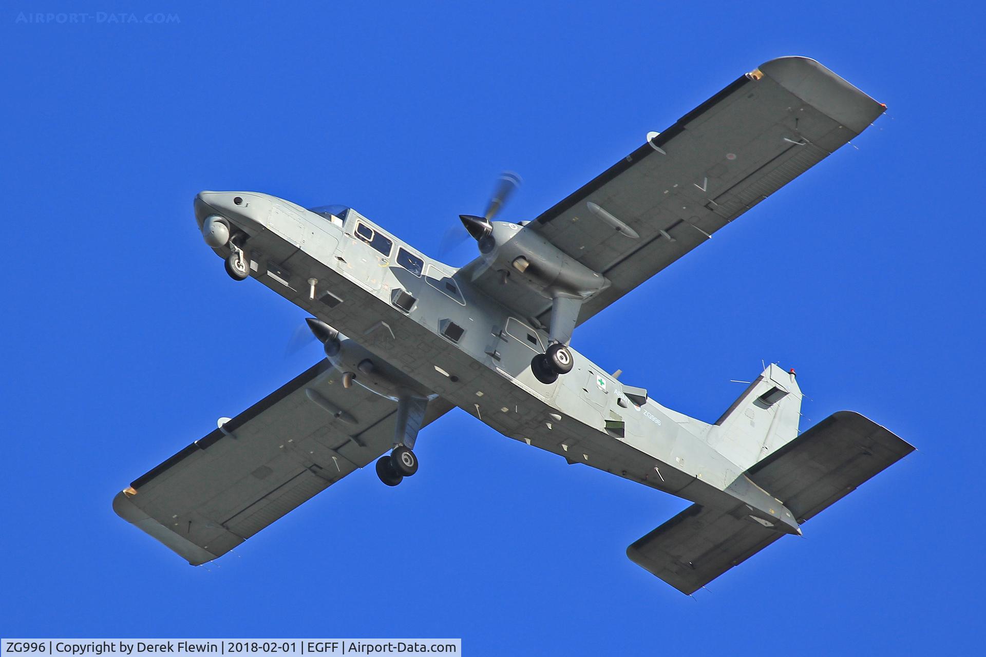 ZG996, 1997 Pilatus Britten-Norman BN-2T-4S Defender AL2 C/N 4010, Defender AL2, Army air Corps, callsign Armyair 003, seen in the overhead following a ILS Approach.