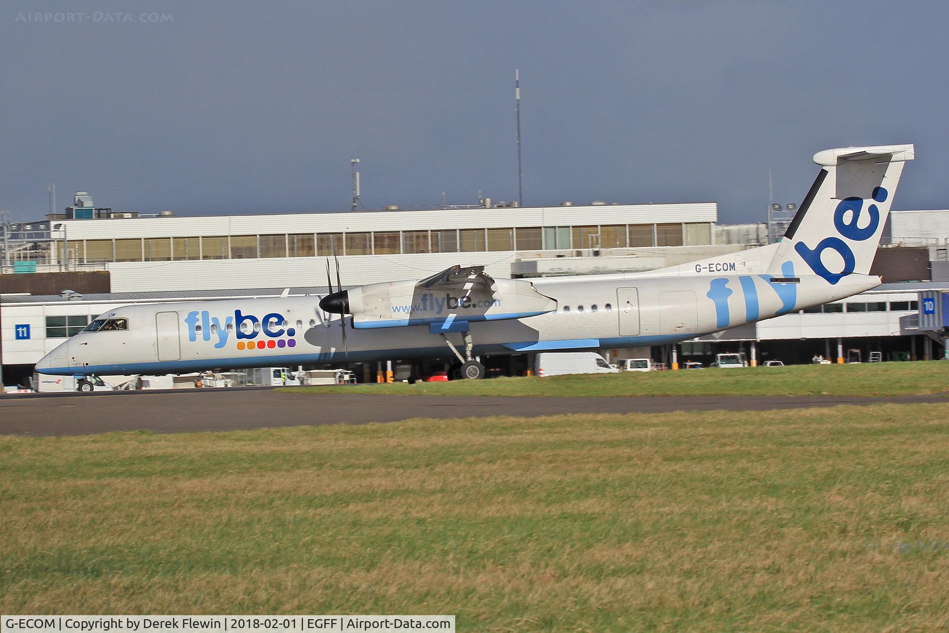 G-ECOM, 2008 De Havilland Canada DHC-8-402Q Dash 8 C/N 4233, Dash 8, Flybe, previously C-FUCR, callsign Jersey 4BK, seen landing on runway 30 out of Glasgow