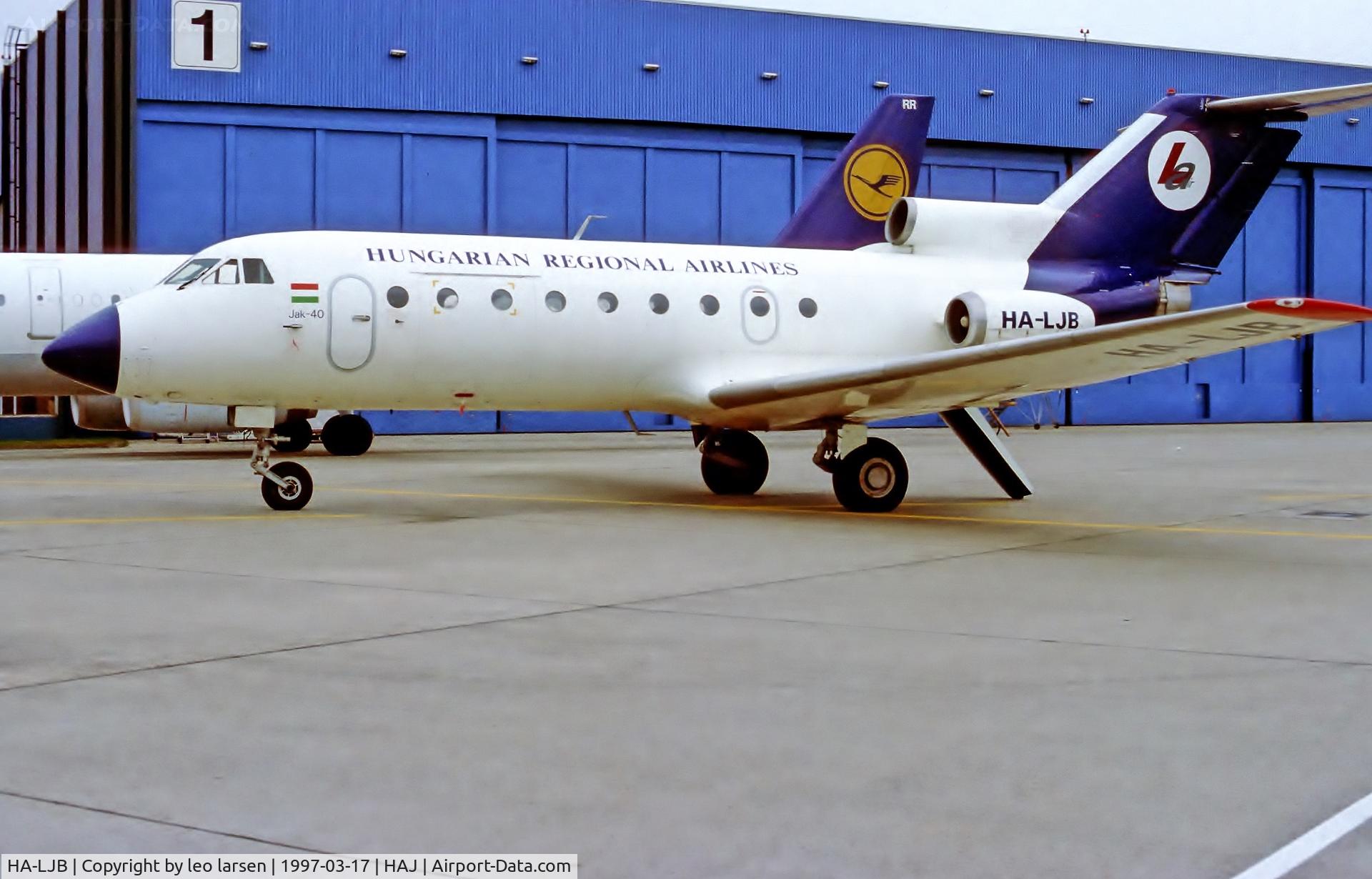 HA-LJB, 1977 Yakovlev Yak-40 C/N 9640851, Hannover 17.3.1997