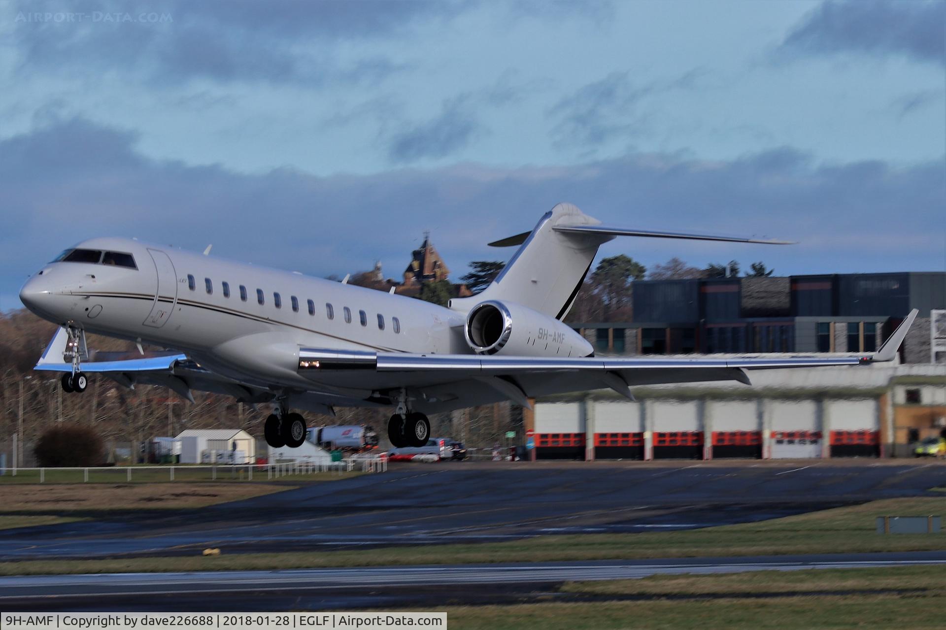 9H-AMF, 2011 Bombardier BD-700-1A10 Global Express C/N 9437, Hyperion Aviation BD700 9H-AMF taking off on 24 at Farnborough - FAB