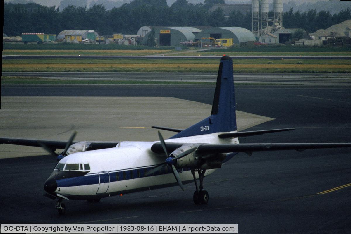 OO-DTA, 1967 Fairchild Hiller FH-227B C/N 551, Delta Air Transport Fairchild Hiller FH-227B Friendship taxiing at Schiphol airport, the Netherlands, 1983