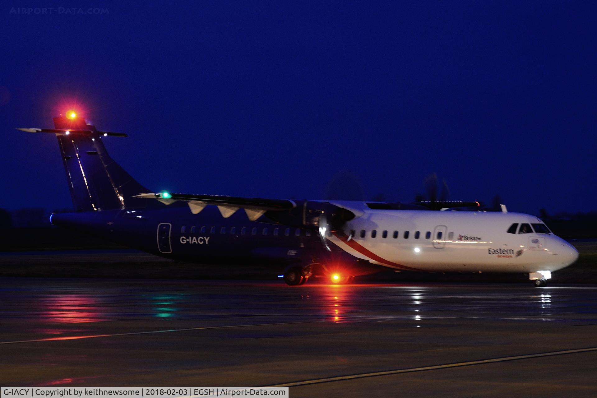 G-IACY, 2017 ATR 72-212 C/N 1448, Arriving at Norwich to collect Middlesbrough football team.