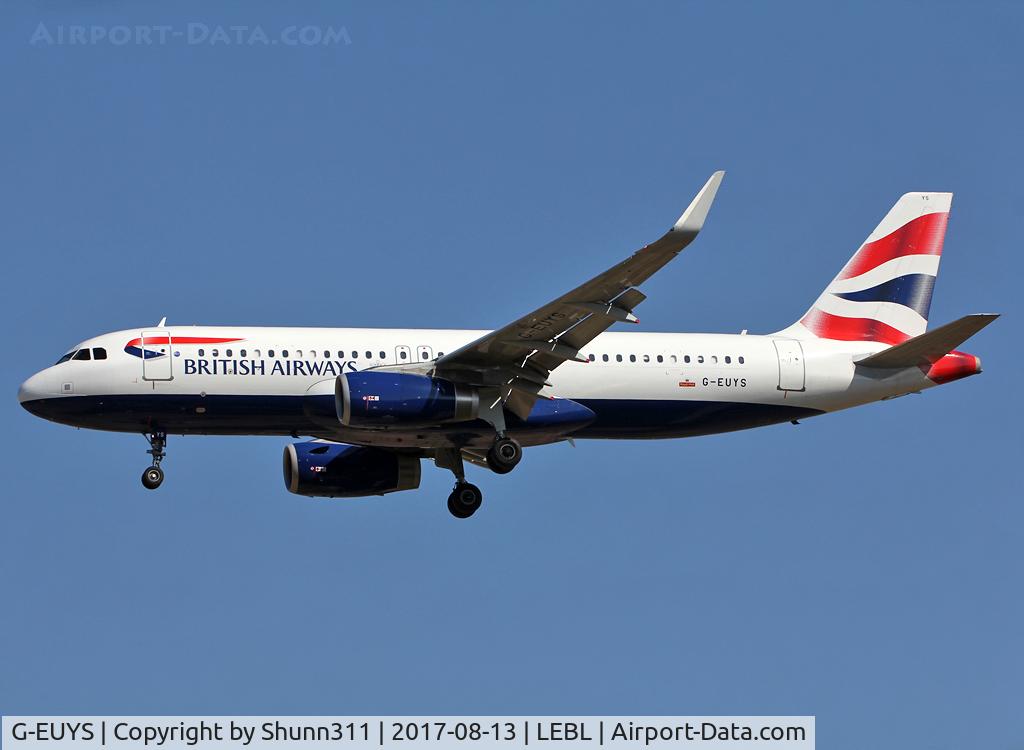 G-EUYS, 2013 Airbus A320-232 C/N 5948, Landing rwy 25R