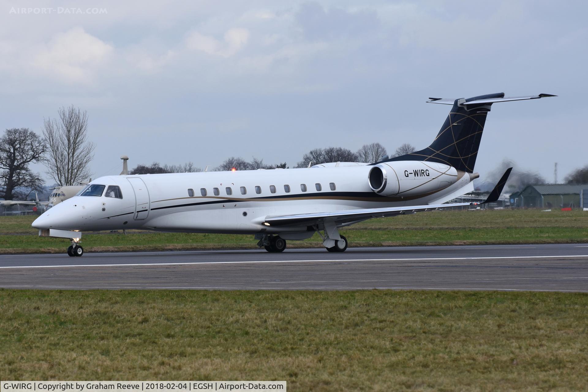 G-WIRG, 2013 Embraer EMB-135BJ Legacy 650 C/N 14501184, Departing from Norwich.