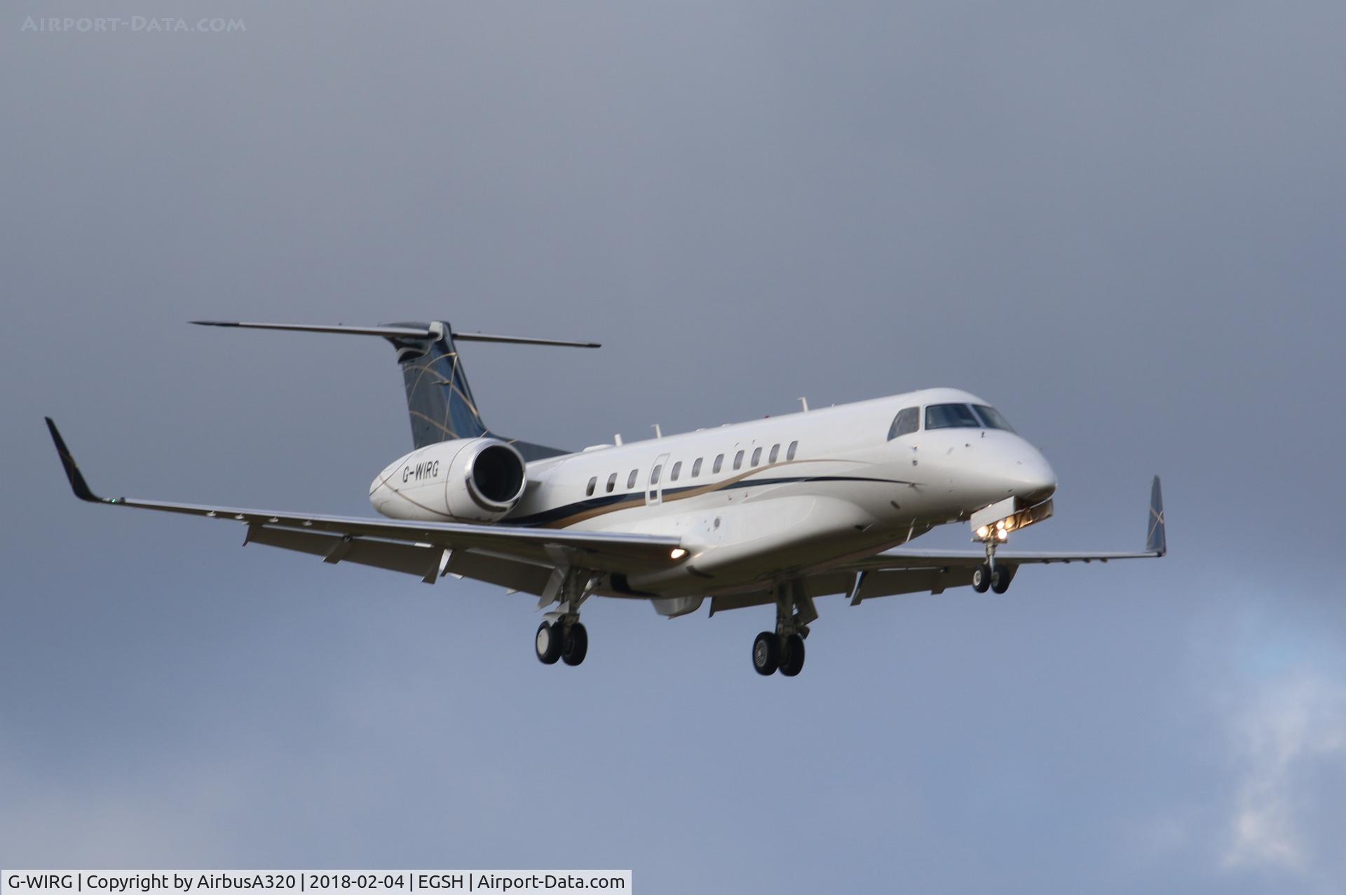 G-WIRG, 2013 Embraer EMB-135BJ Legacy 650 C/N 14501184, Arriving at Norwich from Luton then off to Sweden
