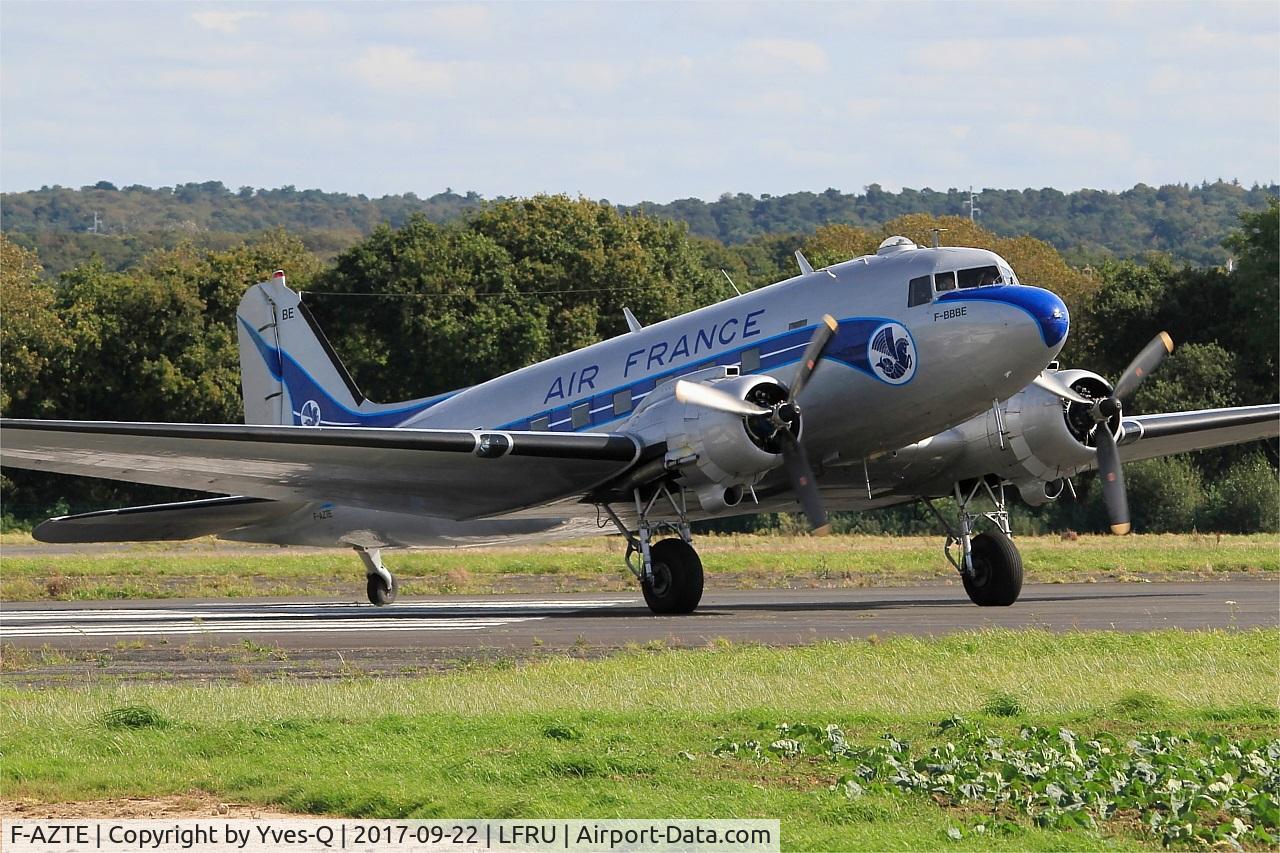 F-AZTE, 1943 Douglas C-47A-1-DL  Skytrain C/N 9172, Douglas C-47A Skytrain, Lining up rwy 23, Morlaix-Ploujean airport (LFRU-MXN) Air show 2017