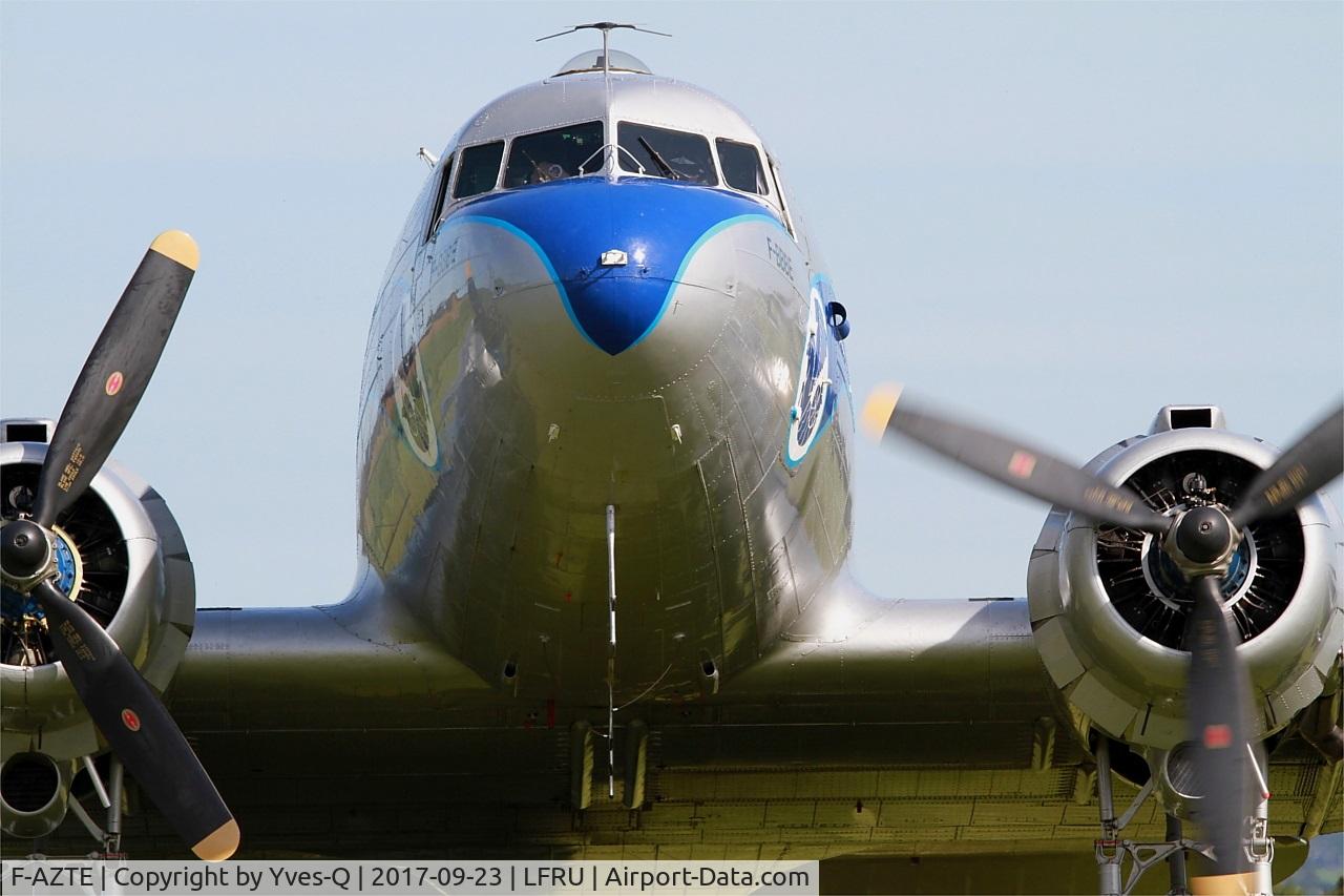 F-AZTE, 1943 Douglas C-47A-1-DL  Skytrain C/N 9172, Douglas C-47A Skytrain, Engine start, Morlaix-Ploujean airport (LFRU-MXN) Air show 2017