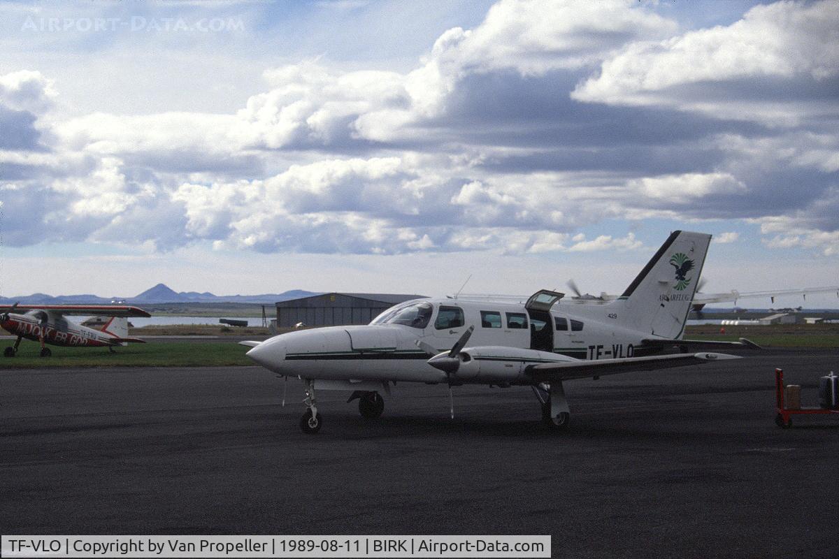 TF-VLO, 1981 Cessna 402C C/N 402C0497, Cessna 402C of Eagle Air of Iceland (Arnarflug) at Reykjavik domestic airport, Iceland, 1989