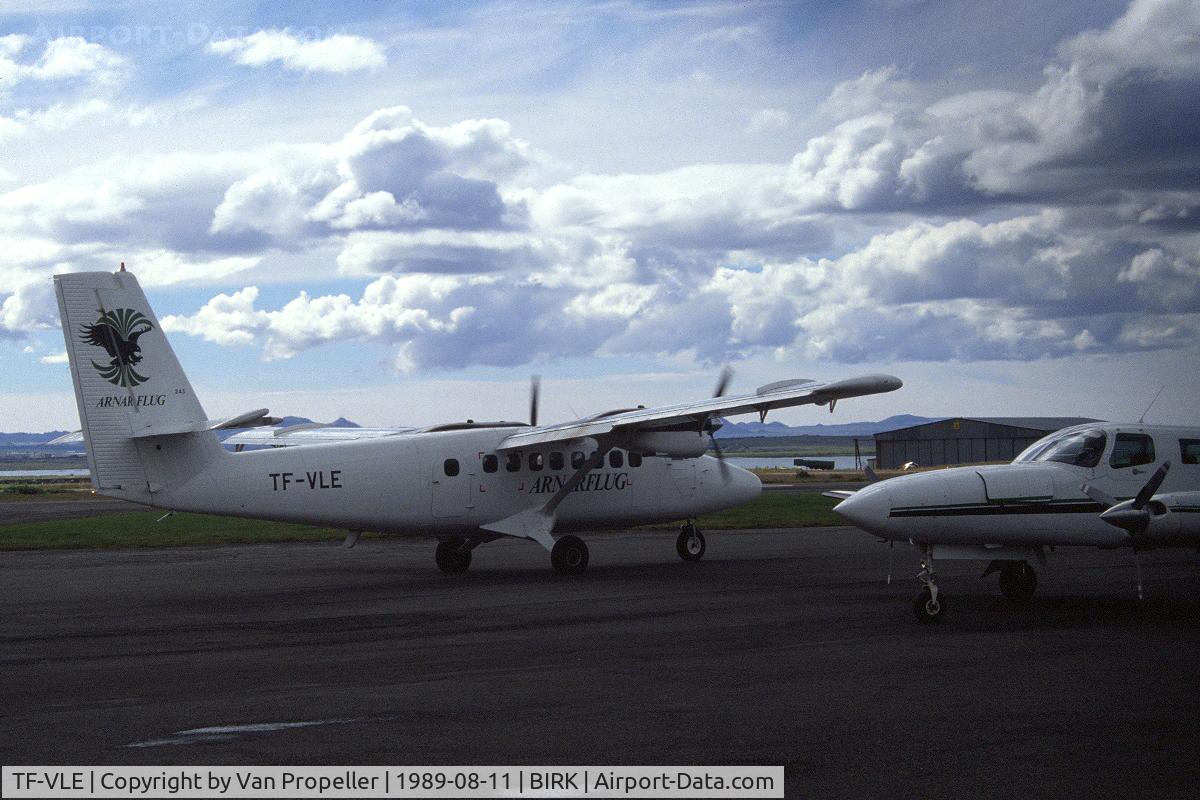 TF-VLE, 1967 De Havilland Canada DHC-6-100 Twin Otter C/N 046, Arnarflug (Eagle Air of Iceland) De Havilland Canada DHC-6-100 Twin-Otter taxiing at Reykjavik domestic airport, Iceland, 1989