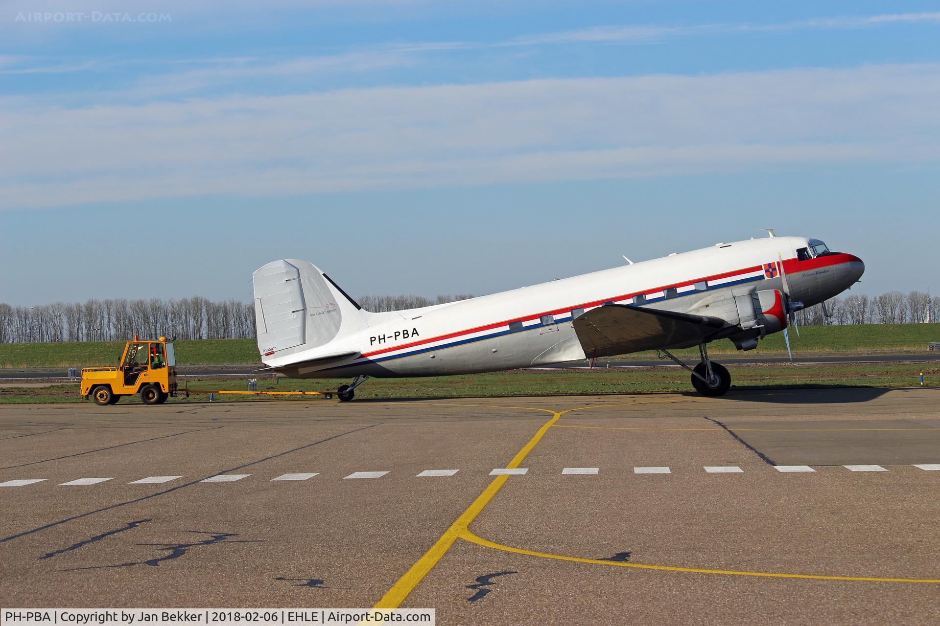 PH-PBA, 1943 Douglas DC-3C-S1C3G (C-47A-75-DL) C/N 19434, Lelystad Airport. In its brandnew outfit. On the tailscection is still room for sponsors