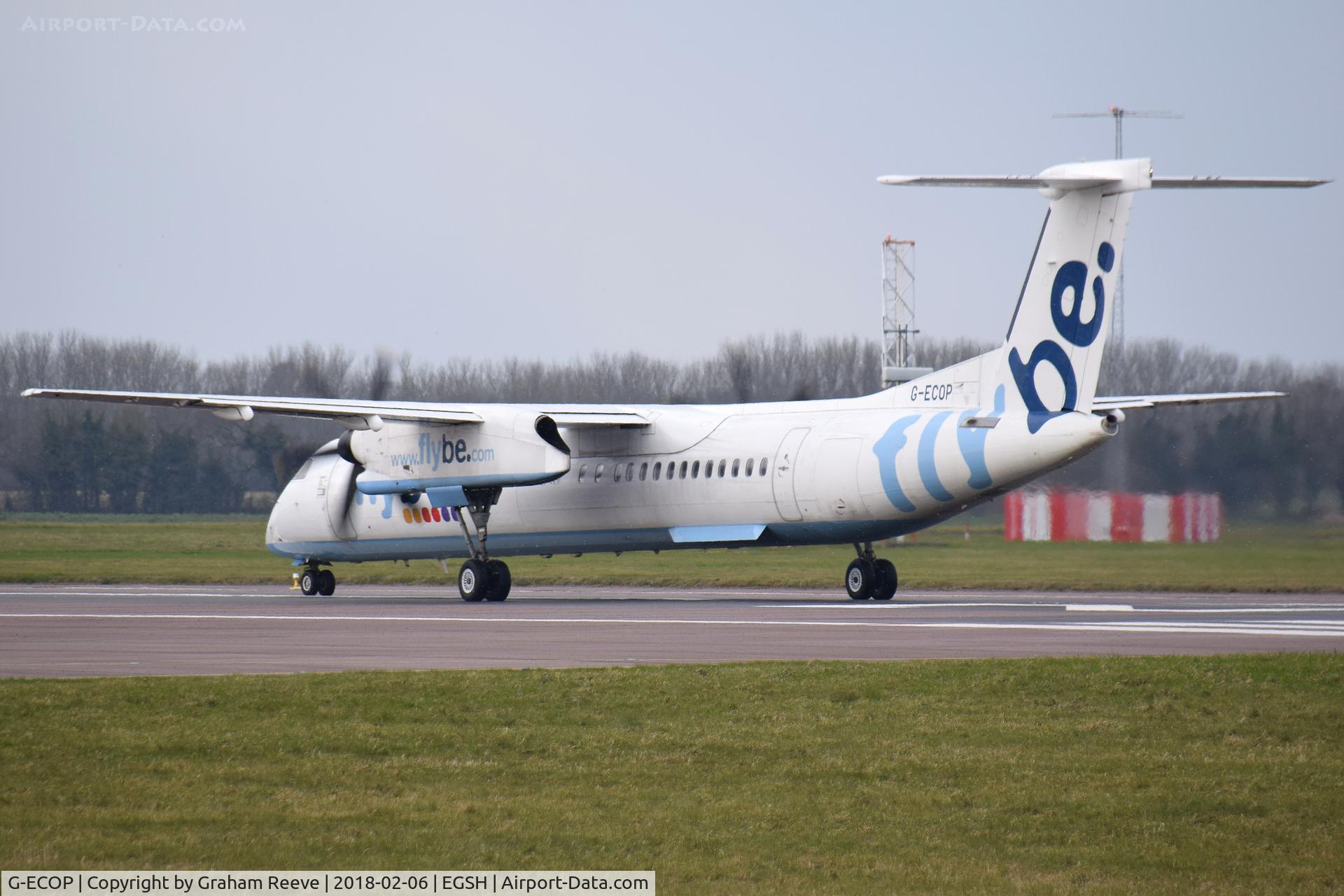 G-ECOP, 2009 De Havilland Canada DHC-8-402Q Dash 8 C/N 4242, About to depart from Norwich.
