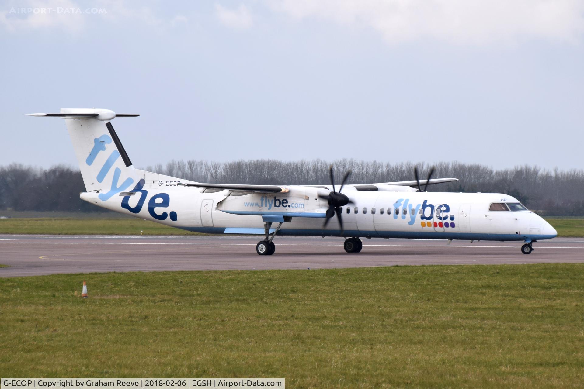 G-ECOP, 2009 De Havilland Canada DHC-8-402Q Dash 8 C/N 4242, About to depart from Norwich.