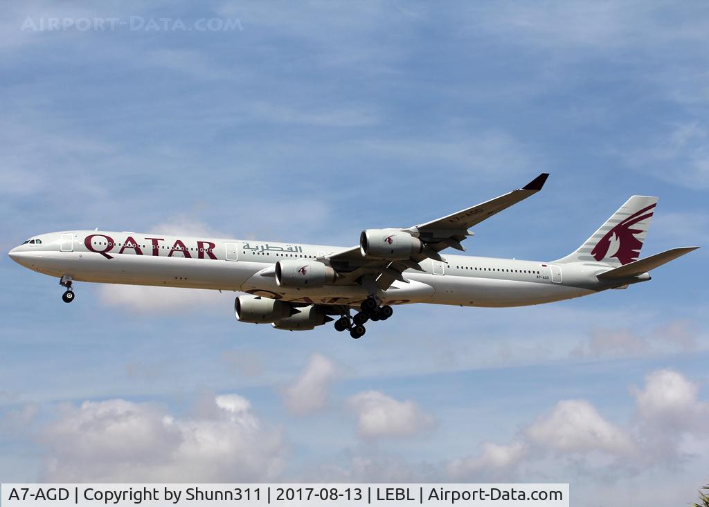 A7-AGD, 2007 Airbus A340-642X C/N 798, Landing rwy 25R