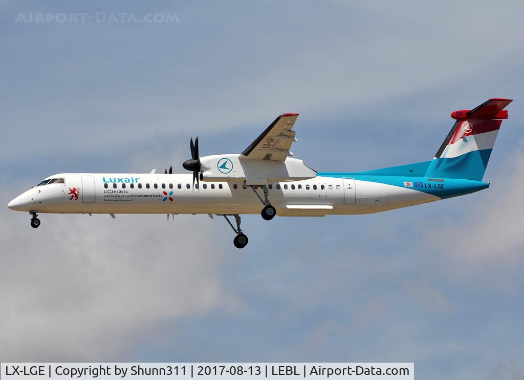 LX-LGE, 2009 De Havilland Canada DHC-8-402Q Dash 8 C/N 4284, Landing rwy 25R with modified new titles
