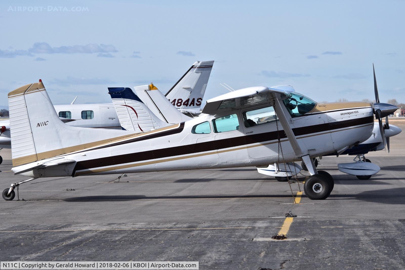 N11C, 1975 Cessna A185F Skywagon 185 C/N 18502713, parked on the north GA ramp.