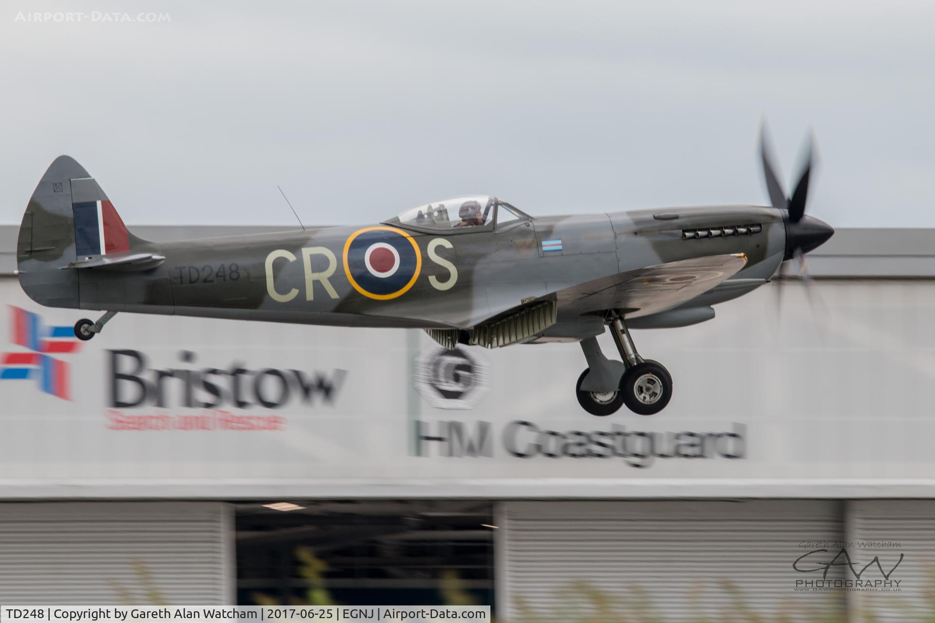 TD248, 1945 Supermarine 361 Spitfire LF.XVIe C/N CBAF.IX.4262, Spitfire landing RW26 at Humberside Airport
