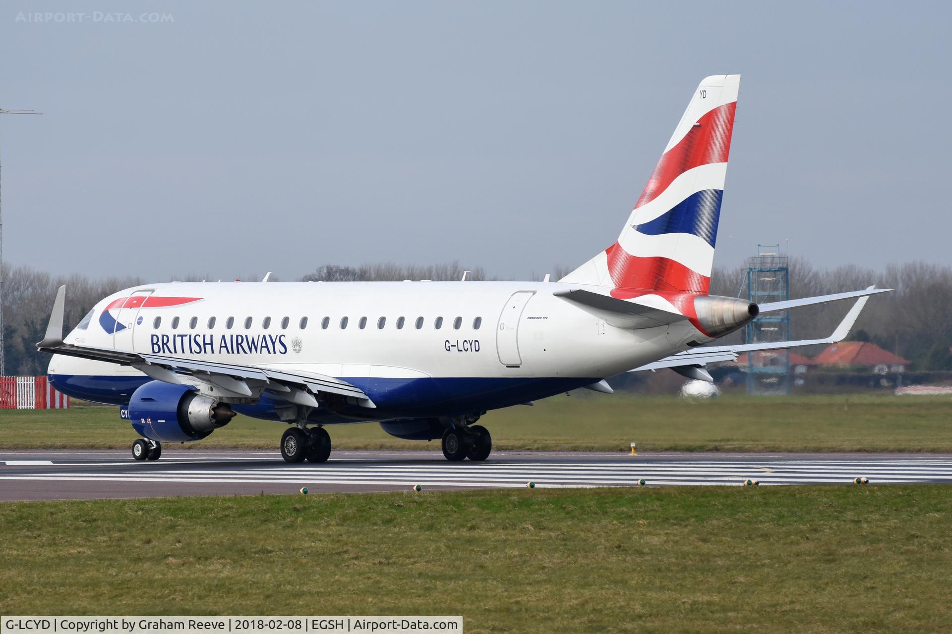 G-LCYD, 2009 Embraer 170STD (ERJ-170-100STD) C/N 17000294, About to depart from Norwich.