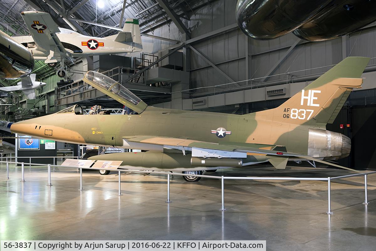 56-3837, 1958 North American F-100F Super Sabre C/N 243-113, From traditional bombing, the two-seat F-100F developed into Iron Hand and Misty FAC roles.  This F-100F was a Misty FAC assigned to the 416th TFS, 37th TFW at Phu Cat AB and was flown by two eventual Chiefs of Staff.