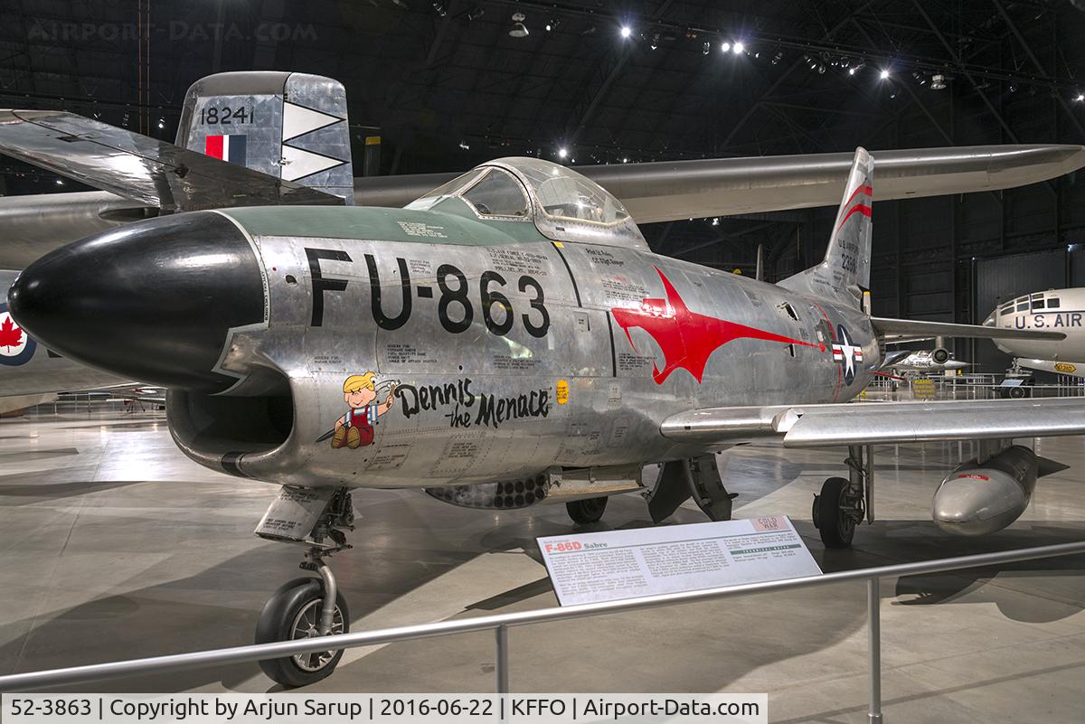 52-3863, 1952 North American F-86D Sabre C/N 190-266, On display at the National Museum of the U.S. Air Force.  “Dennis the Menace” is in the markings of the 97th FIS based at Wright-Patterson Air Force Base during the mid-1950s.