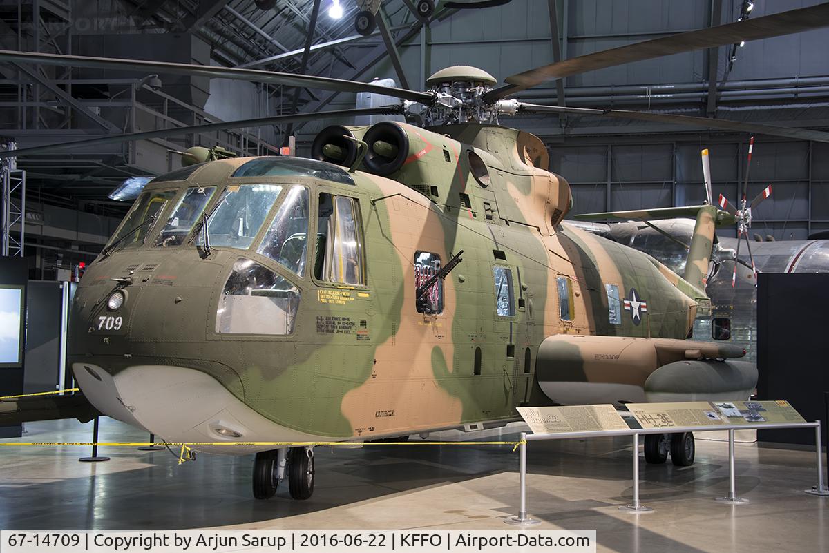 67-14709, 1967 Sikorsky HH-3E Jolly Green Giant C/N 61-611, Converted from the Sikorsky CH-3, the Jolly Green Giant was intended for combat search and rescue over Southeast Asia.  It had a retractable fuel probe and external tanks giving it high endurance, as well as armor protection and defensive armament.