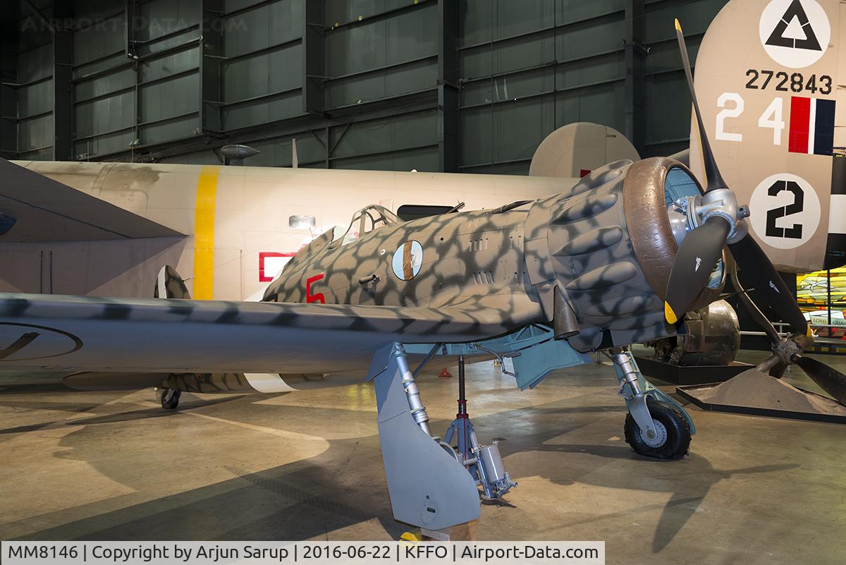 MM8146, Macchi MC.200 Saetta C/N 372, On display at the National Museum of the U.S. Air Force.  This Saetta carries the markings of Regia Aeronautica's 372a Squadriglia, 153° Gruppo.  It was transferred to the 165a Squadriglia in North Africa in Nov. 1942 and captured at Benghazi airfield.