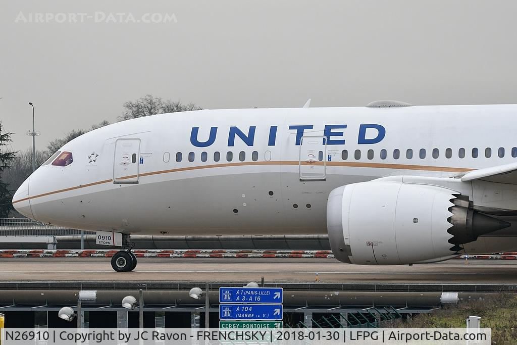 N26910, 2014 Boeing 787-8 Dreamliner C/N 34826, departure at CDG T1