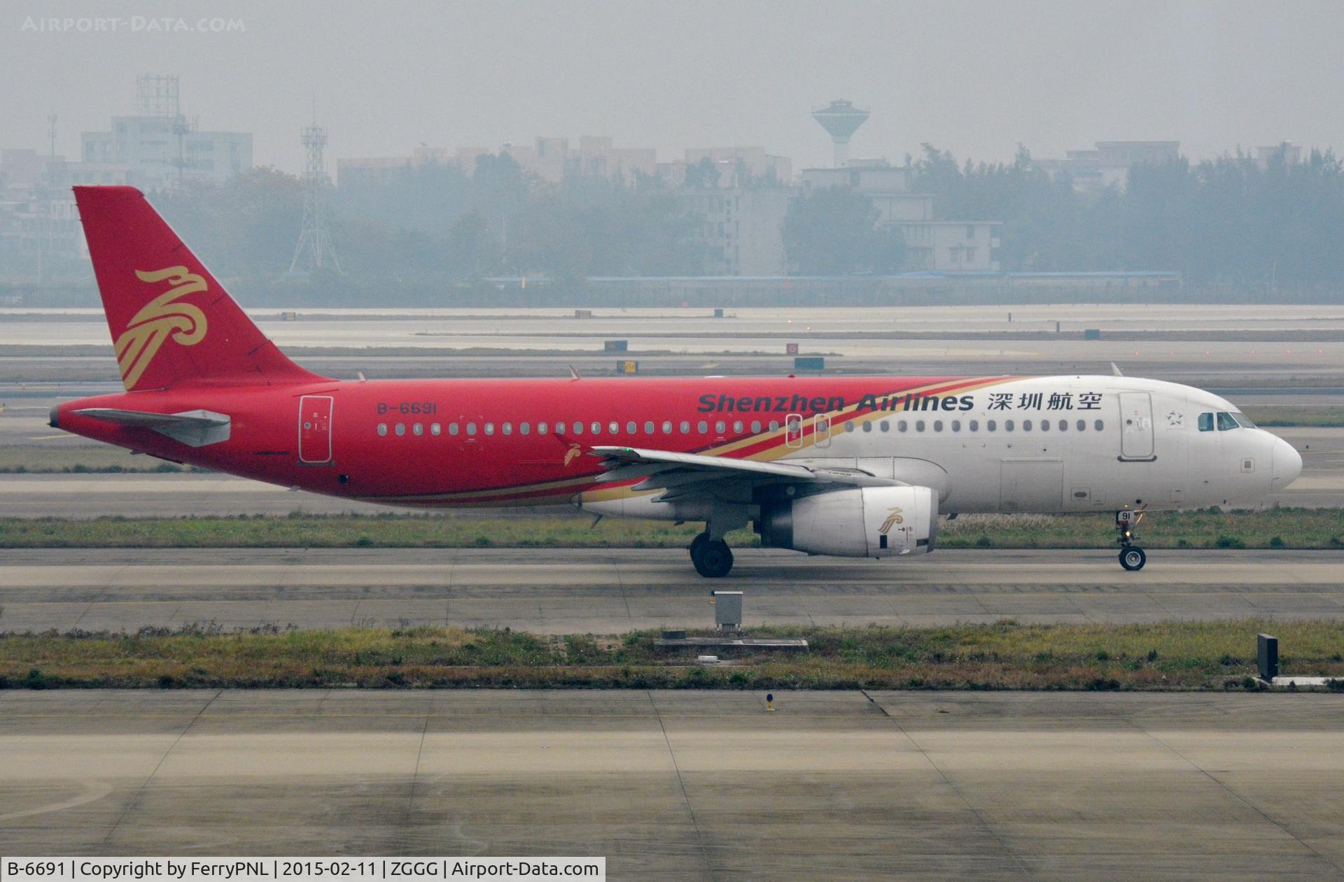 B-6691, 2010 Airbus A320-232 C/N 4409, Shenzen A320 departing a grey CAN.