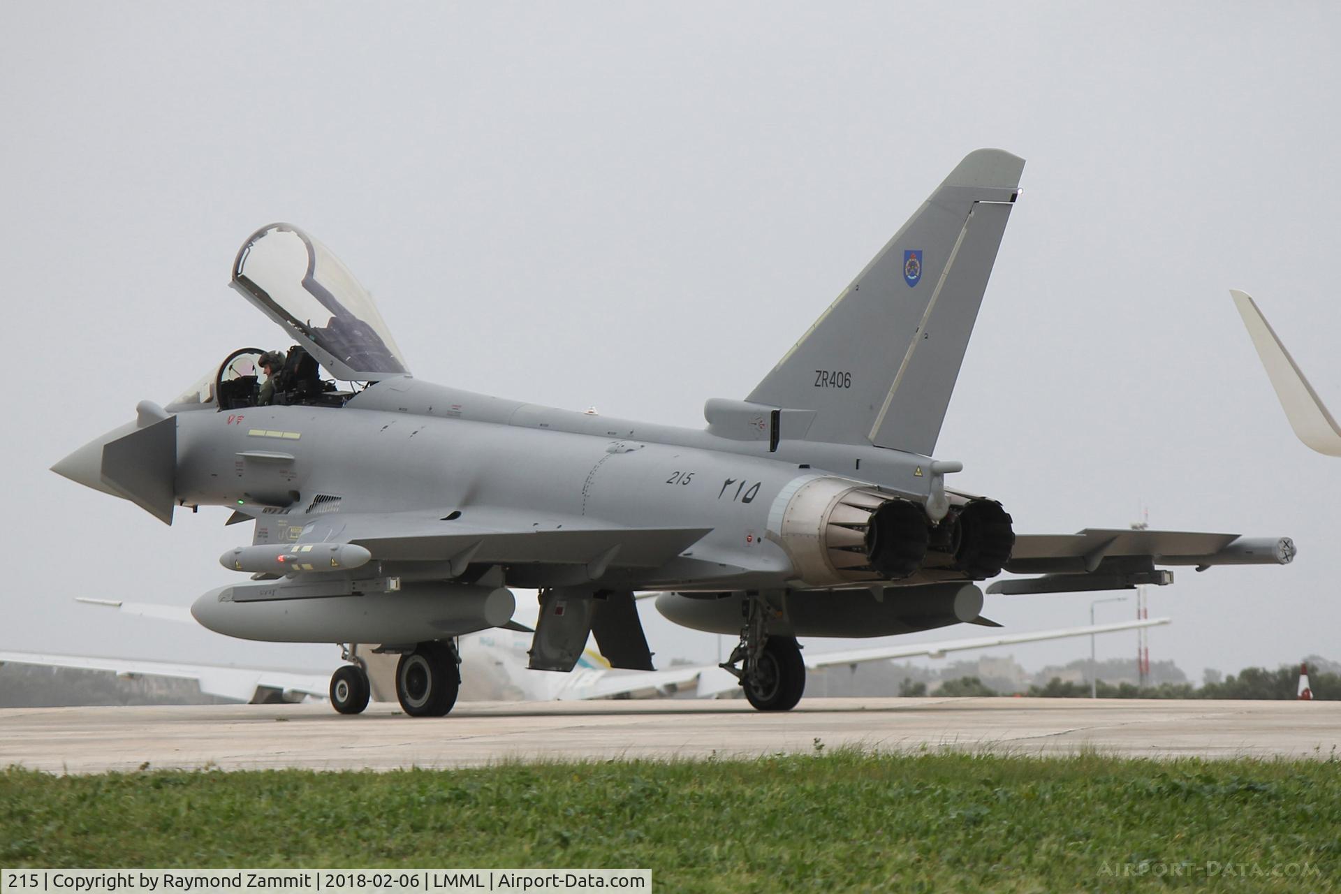 215, 2018 Eurofighter EF-2000 Typhoon C/N NS006, Eurofighter Typhoon EF2000 215(ZR407) Royal Oman Air Force seen on transit in Malta during it's ferry flight to Oman.