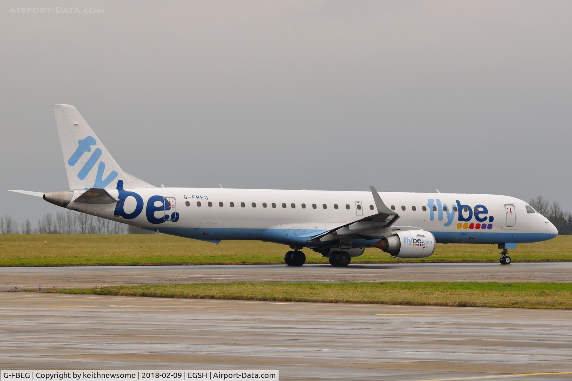 G-FBEG, 2007 Embraer 195LR (ERJ-190-200LR) C/N 19000120, Leaving Norwich for Exeter.