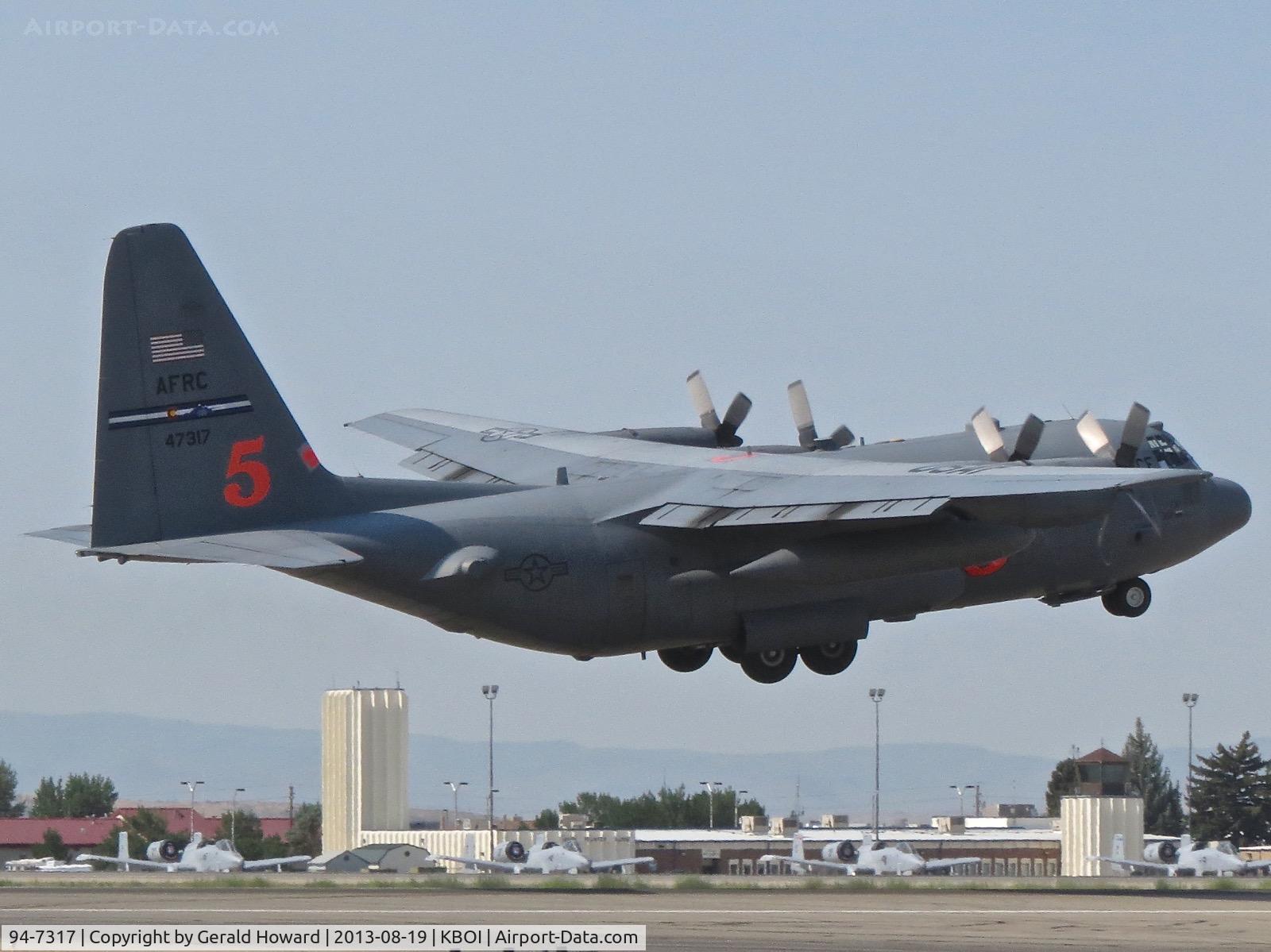 94-7317, 1994 Lockheed C-130H Hercules C/N 382-5391, Departing RWY 28R. 302nd Air Wing – AFRC  Peterson AFB, CO