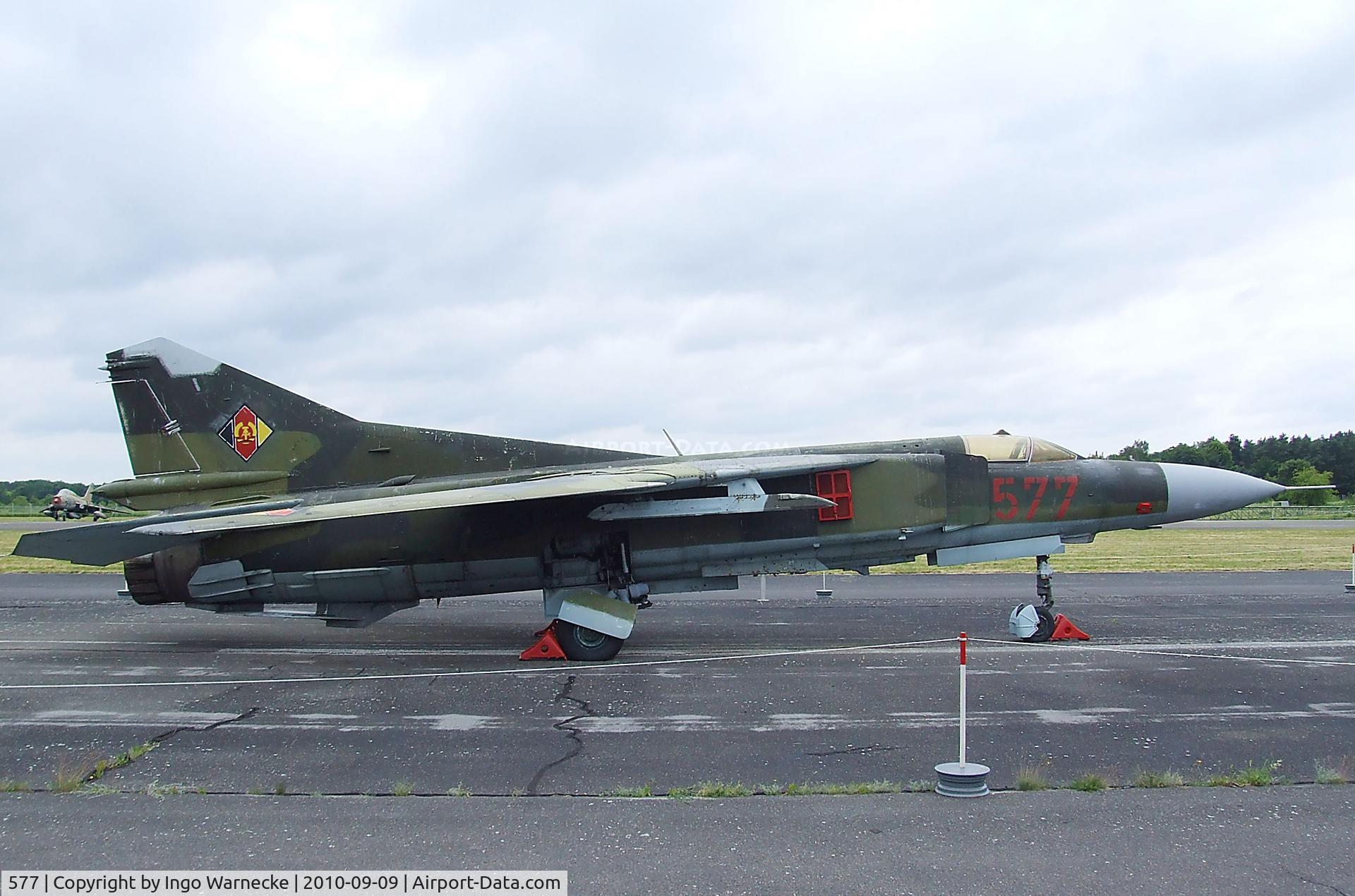 577, Mikoyan-Gurevich MiG-23MF C/N 0390213299, Mikoyan i Gurevich MiG-23MF FLOGGER-B at the Luftwaffenmuseum, Berlin-Gatow