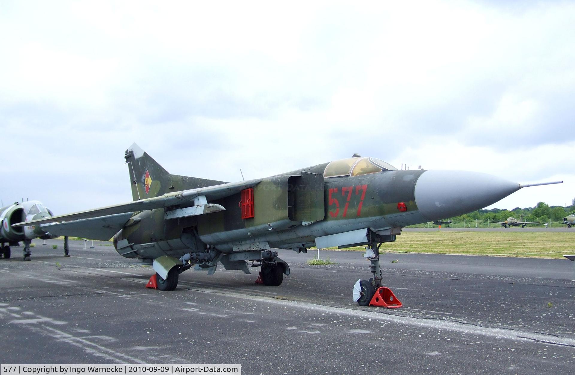577, Mikoyan-Gurevich MiG-23MF C/N 0390213299, Mikoyan i Gurevich MiG-23MF FLOGGER-B at the Luftwaffenmuseum, Berlin-Gatow