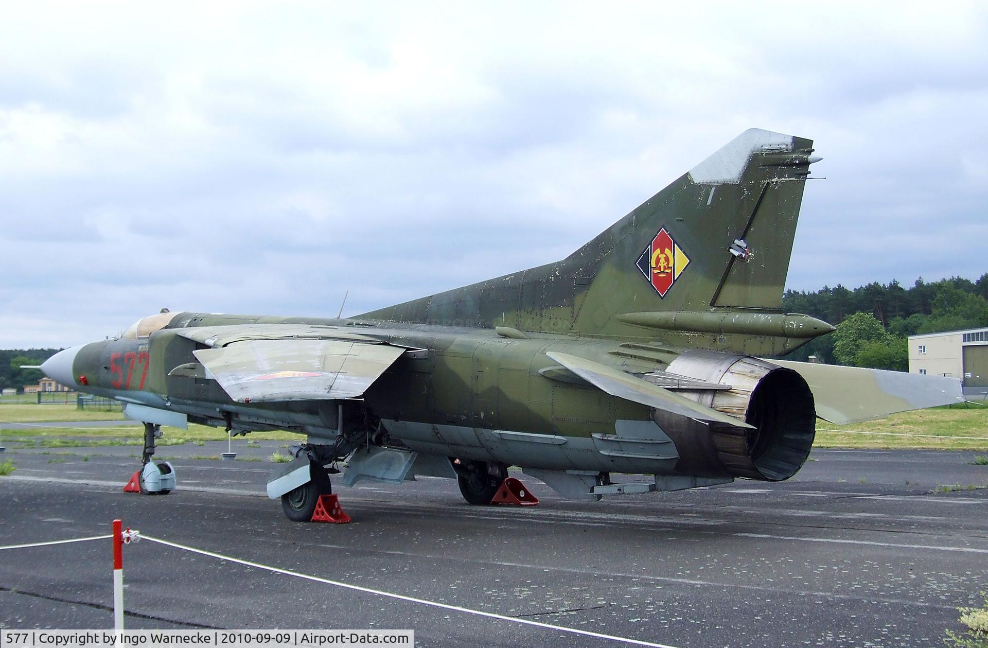 577, Mikoyan-Gurevich MiG-23MF C/N 0390213299, Mikoyan i Gurevich MiG-23MF FLOGGER-B at the Luftwaffenmuseum, Berlin-Gatow