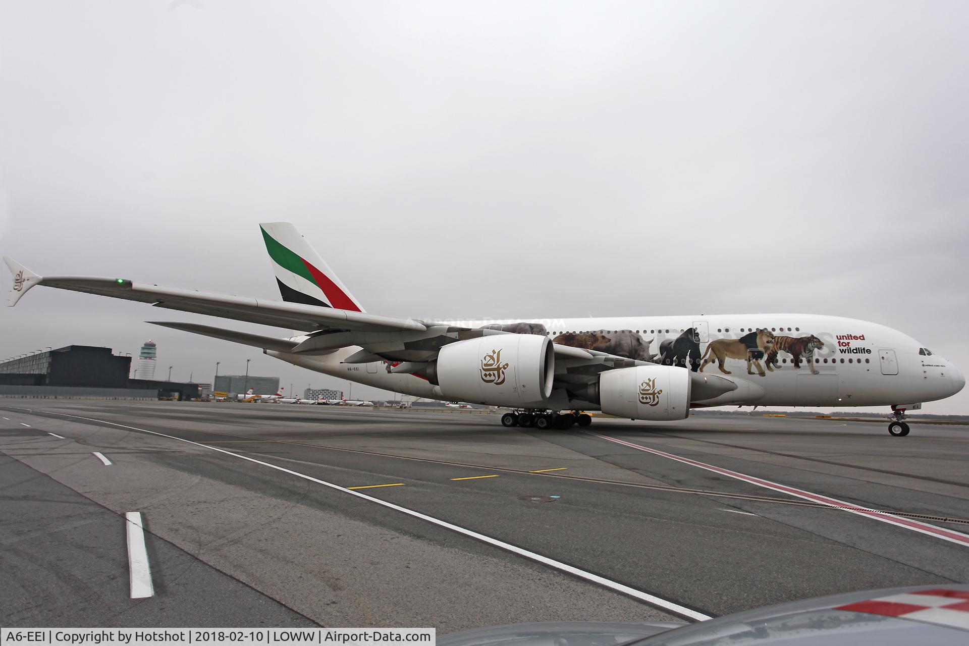 A6-EEI, 2012 Airbus A380-861 C/N 123, Finally in Vienna and during such a horrible weather.