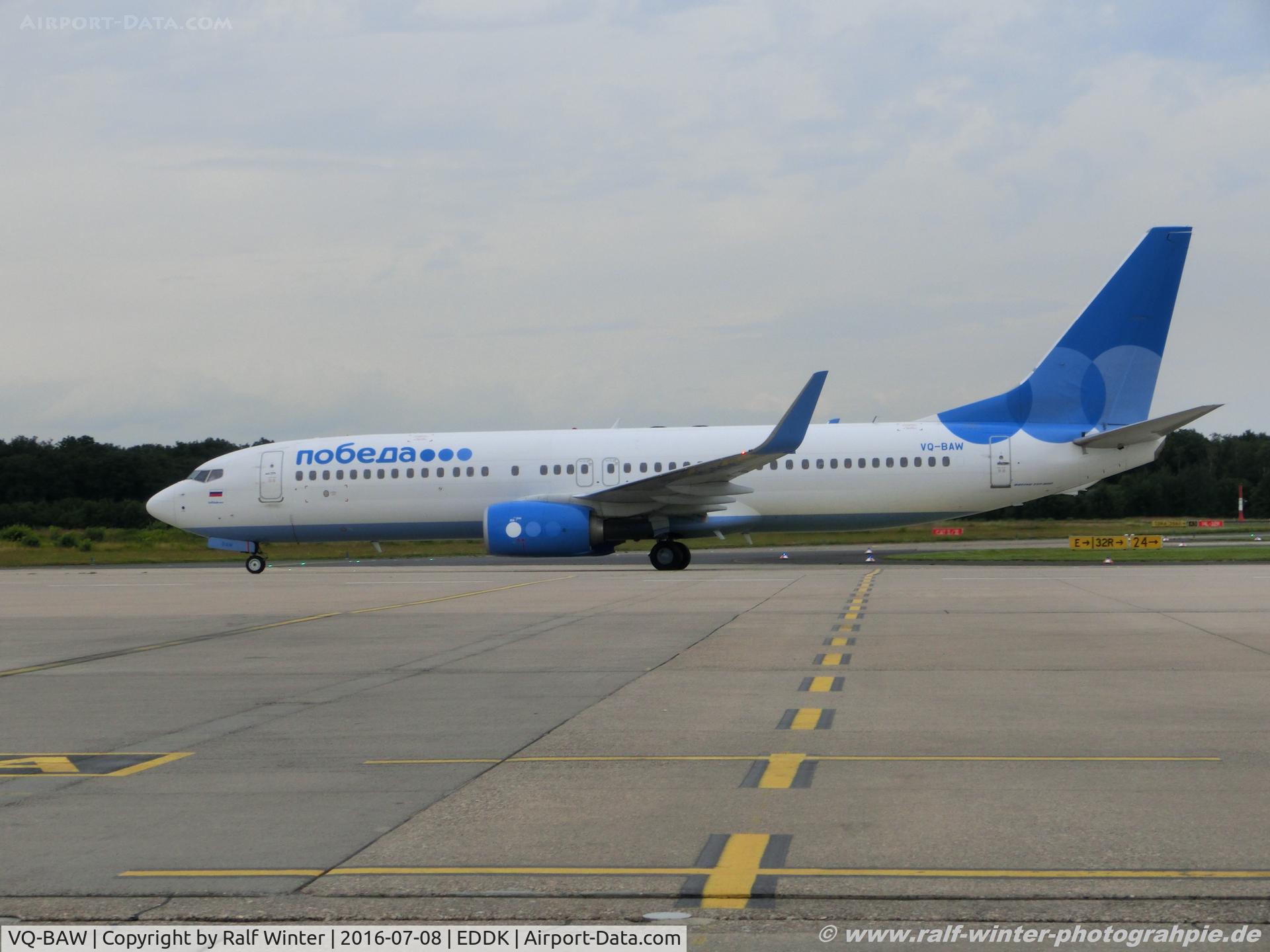 VQ-BAW, 2015 Boeing 737-8LJ C/N 43666, Boeing 737-8MA(W) - DP PBD Pobeda - 43666 - VQ-BAW - 08.07.2016 - CGN