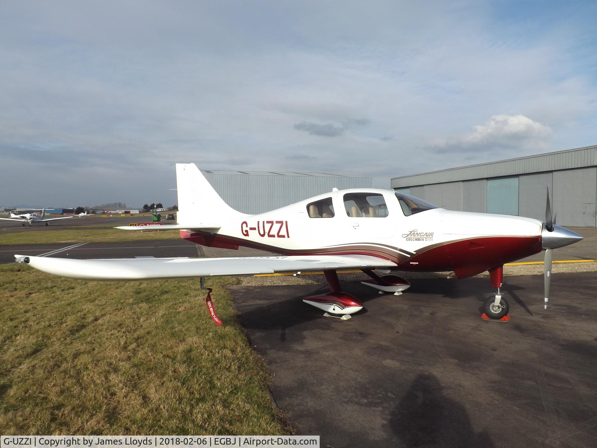 G-UZZI, 2004 Lancair LC41-550FG C/N 41017, Parked outside RGV Aviation awaits a maintenance check