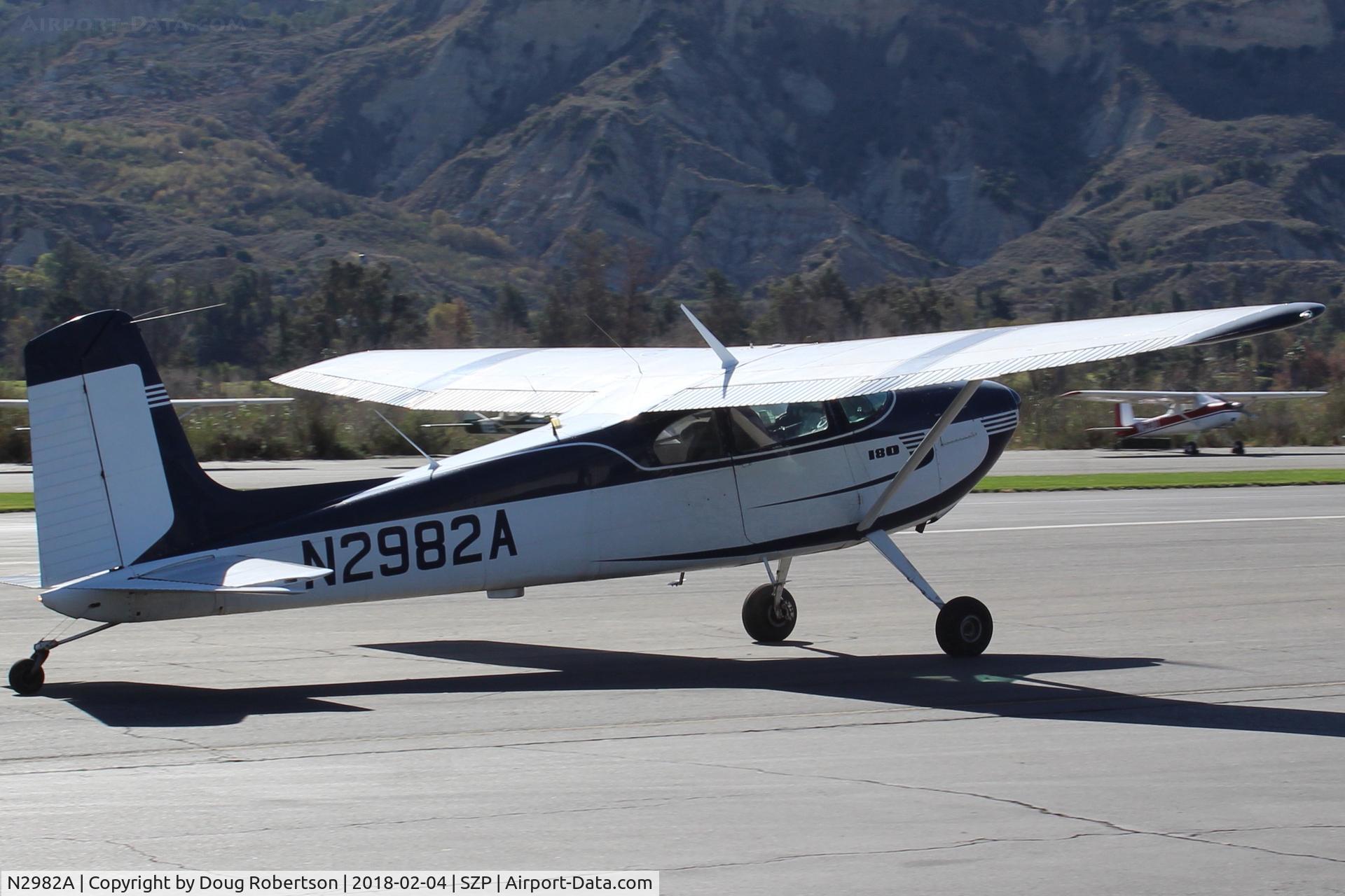 N2982A, 1953 Cessna 180 C/N 30182, 1953 Cessna 180, Continental O-470A, 225 Hp, first year of production, taxi to Rwy 04